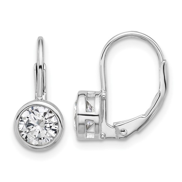925 Sterling Silver Rhodium-plated 5.5mm CZ Leverback Earrings - Picture 1 of 4